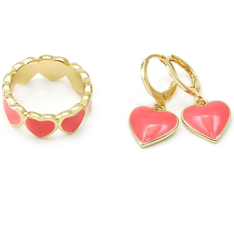 Bộ trang sức trái tim men san hô